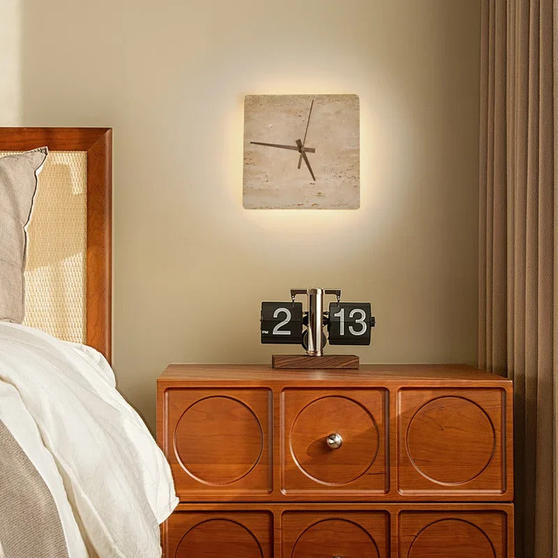 Creative Cave Stone Clock Wall Lamp Wabi Sabi Background Wall Light sconce