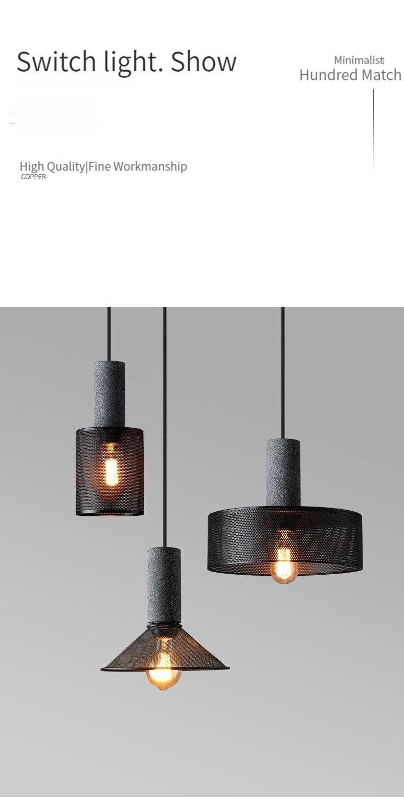 Industrial Concrete Pendant Light Home Decoration Chandelier Fixture Iron Shade Cement Hanging Lamp