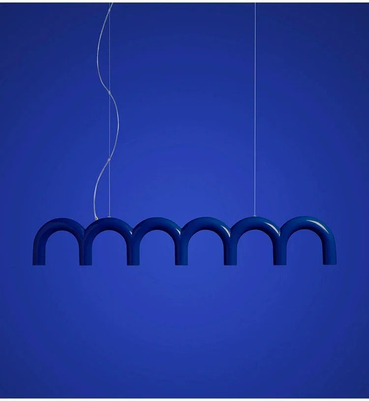 Oblure Arch Chandelier Post Modern Design Pendant Light for Coffee living Room Kitchen U shaped Lamp Blue Metal macaron lamp