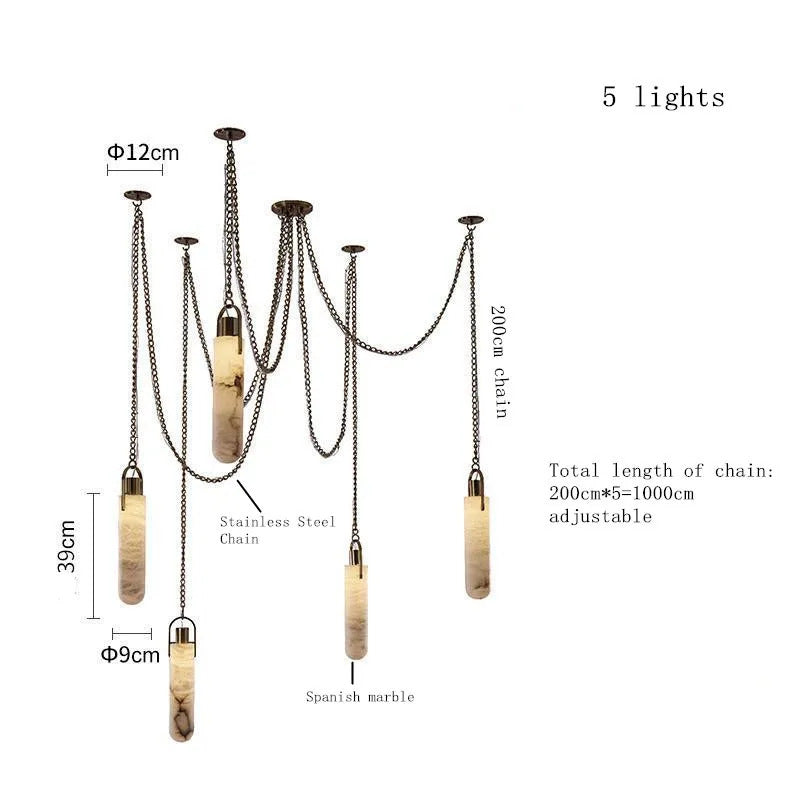 Marble Multi Light Pendant Chandelier Brass Alabaster Ceiling Chandelier Desigener For Living Dining Room Loft Staircase