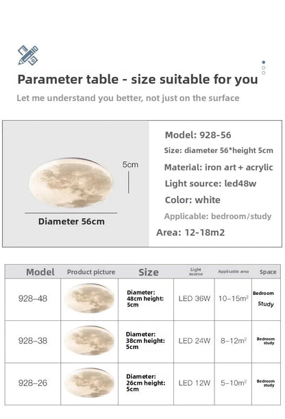 Lunar LED Ceiling Light Minimalist Bedroom Kitchen Balcony Decor Lighting Fixture