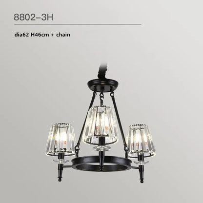 Retro Matte Black Round Metal Led Chandelier Lustre K9 Crystal Shades Pendant Lights Lighting Hanging Lamps Room Decor Fixtures