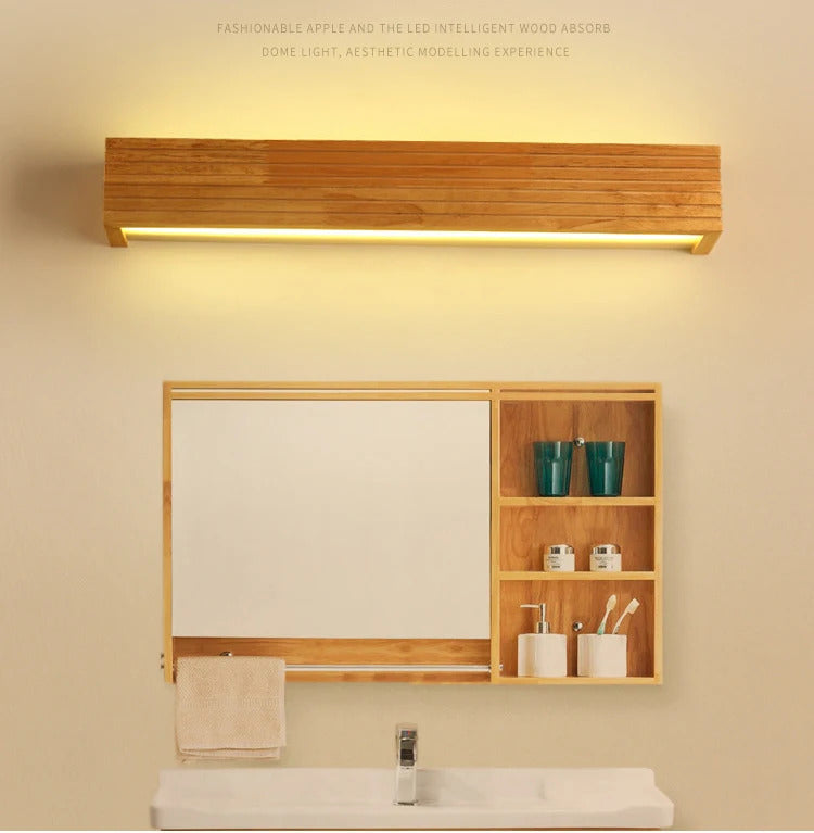 Modern Bathroom Mirror Wall Lamps Nordic Solid Wooden Linear LED Sconce light