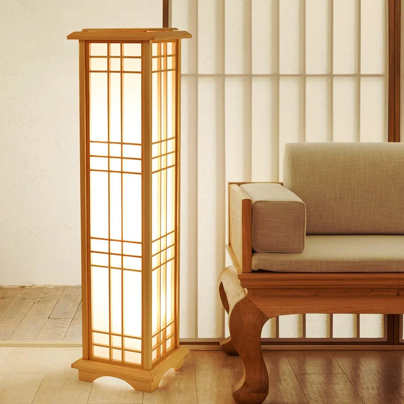 Japanese wooden floor lamp LED Wabi Sabi minimalist Square Wood Made standing lamp