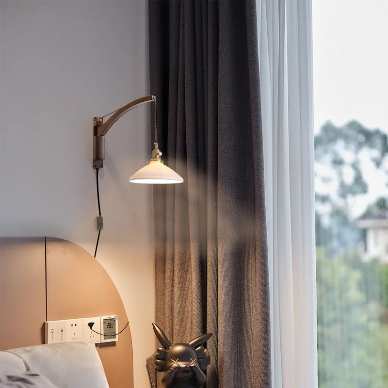 Japanese Wooden swing wall lamp Natural wood fishing wall light walnut color sconce