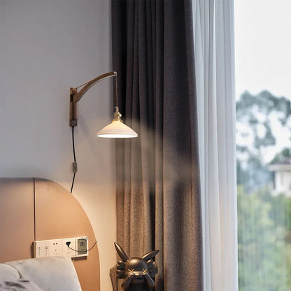 Japanese Wooden swing wall lamp Natural wood fishing wall light walnut color sconce