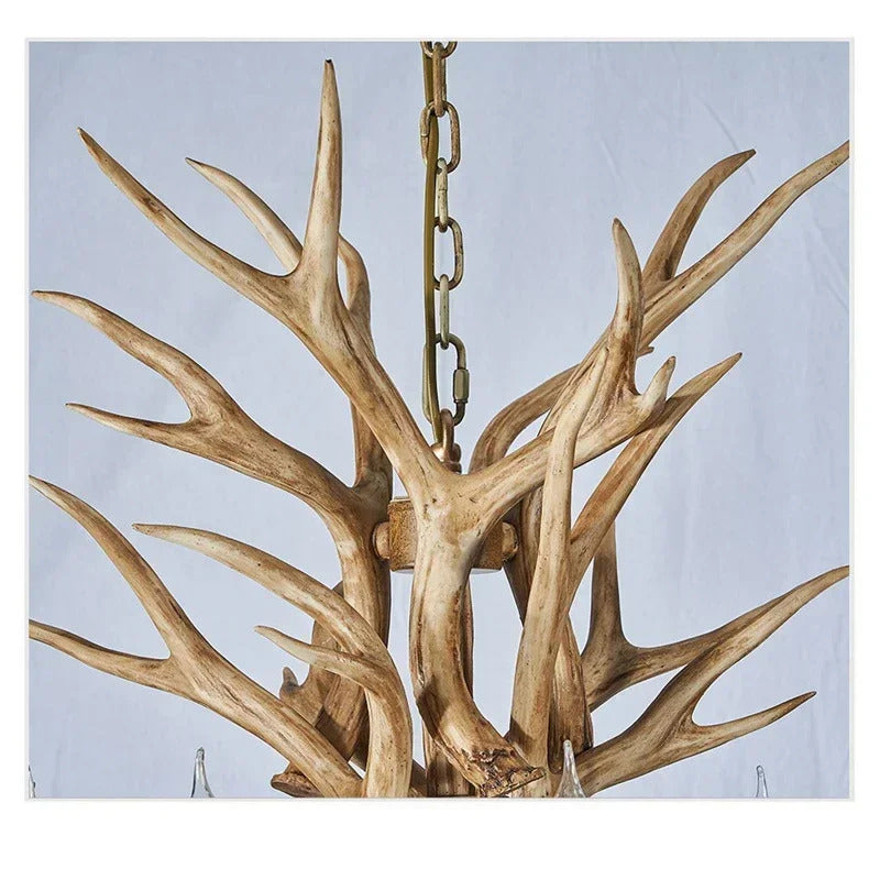Christmas Style Antler Deer Chandelier for Living Room Loft Large Resin Deer Hanging Lamp Fixture Farmhouse BIg Hanging Light