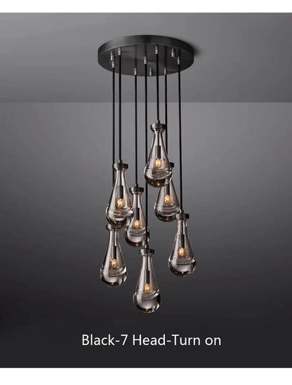 Luxury All Copper LED Pendant Light Modern Water drop Glass chandelier