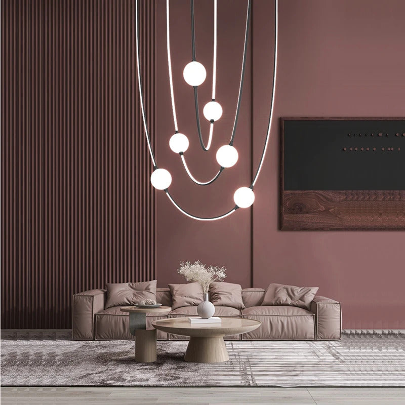 Postmodern glass ball chandelier nordic led curve light Dimmable staircase lamp