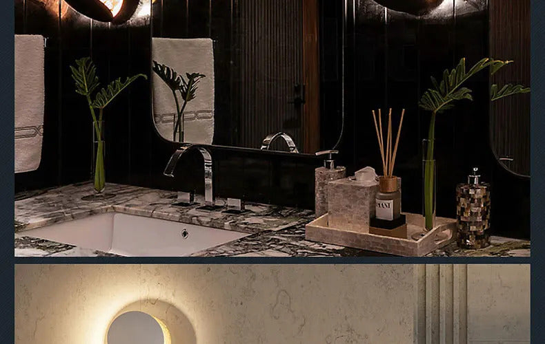 Modern Texture Designer round Wall Lamp Rotatable Black Gold round Sconce light