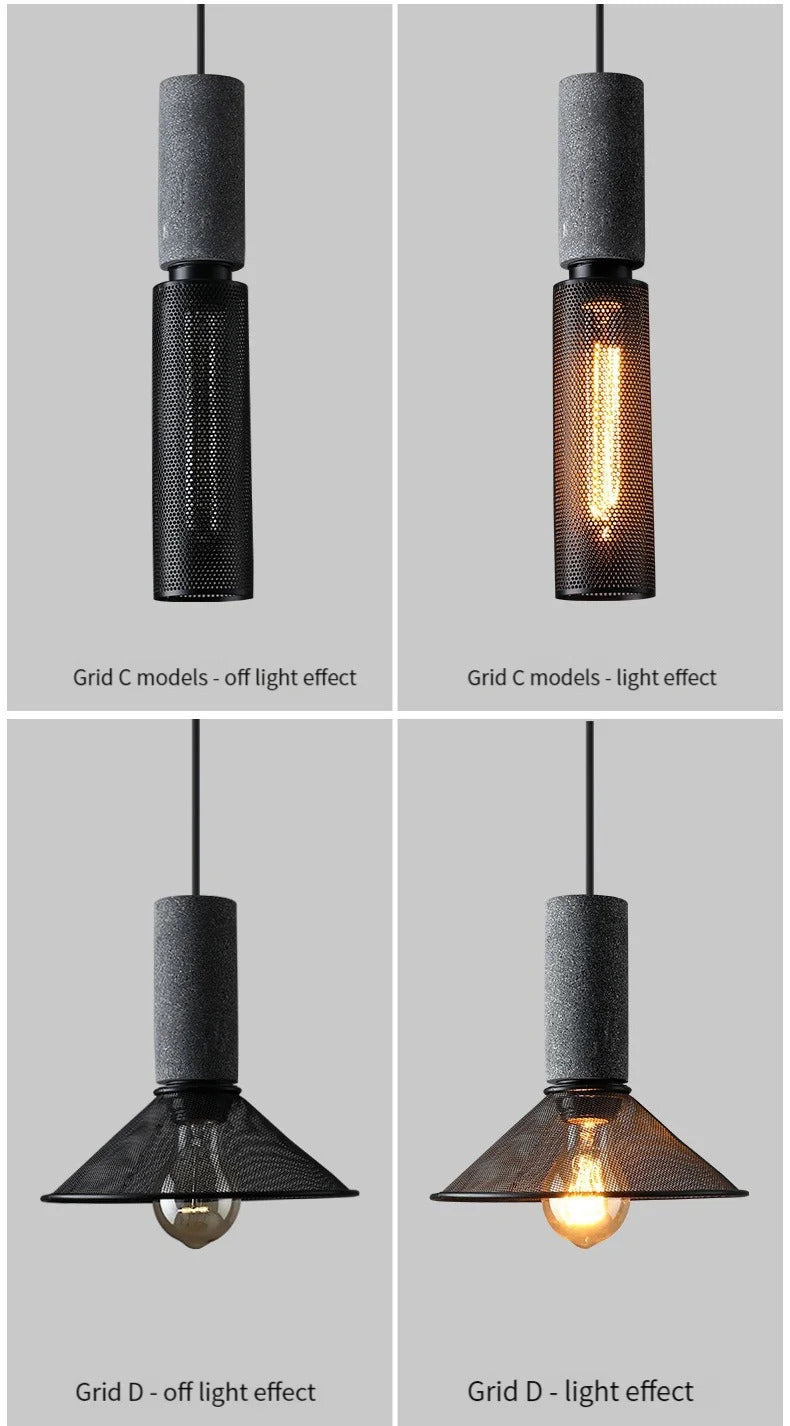 Industrial Concrete Pendant Light Home Decoration Chandelier Fixture Iron Shade Cement Hanging Lamp
