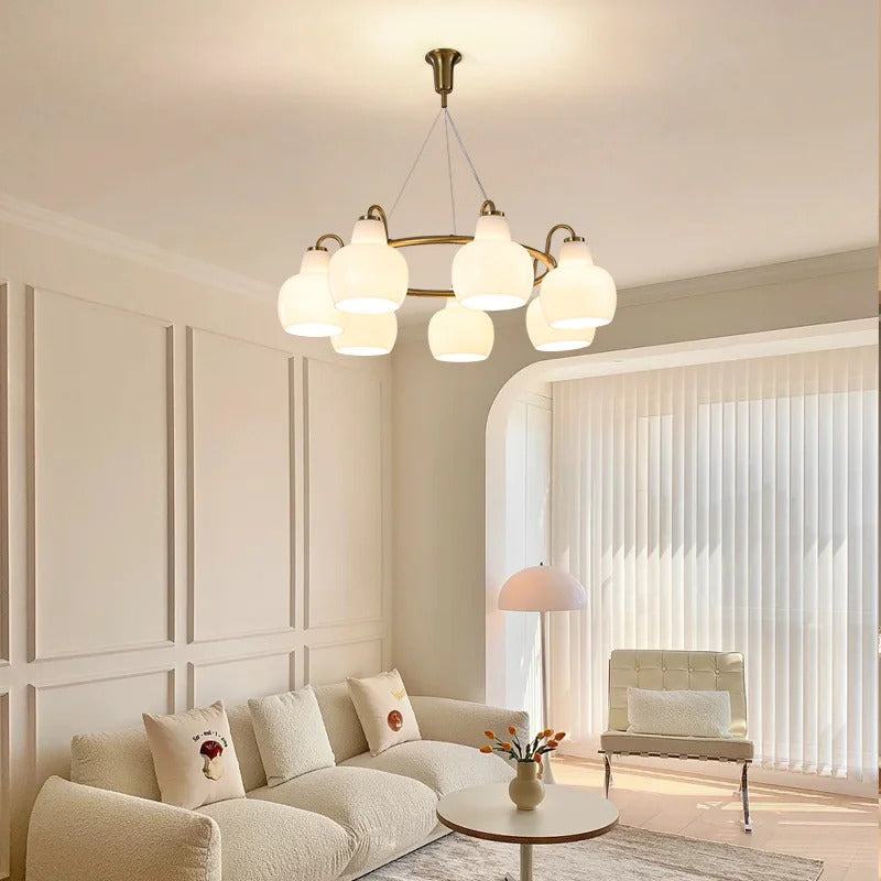 French vintage Cream Glass chandelier Nordic ring Calabash pear pendant lamp