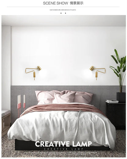 Nordic Long arm Wall lamp Art design Adjustable Wall light gold black swing sconce