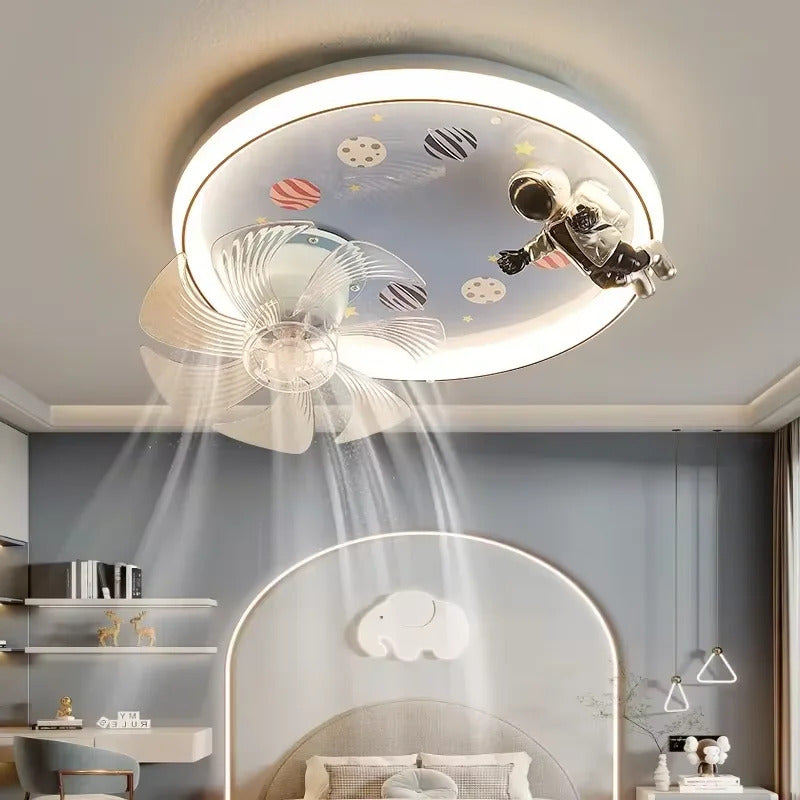 Modern Kids Room Ceiling Fan Light Cartoon Moon Astronaut children bedroom hanging Light