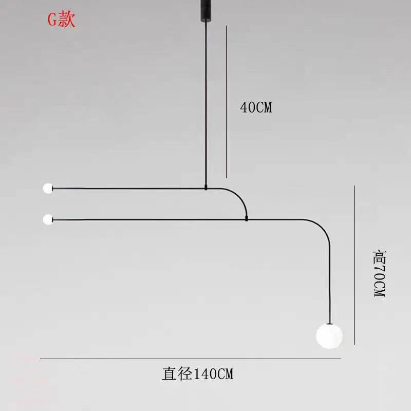 Nordic Iron geometric Line Pendant lamp Black Gold Iron U Line Chandelier