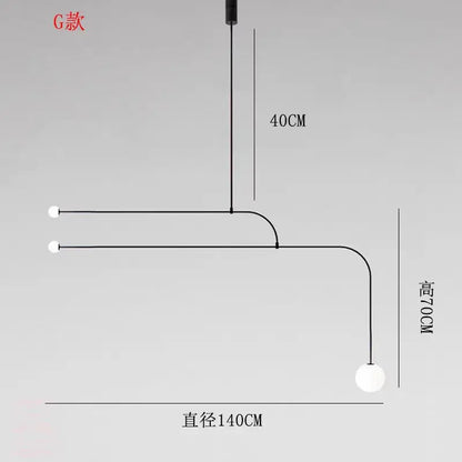 Nordic Iron geometric Line Pendant lamp Black Gold Iron U Line Chandelier