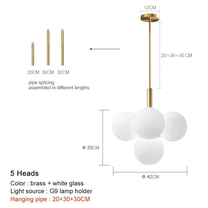 Nordic Luxury Glass Chandelier LED Pendant Lights Ceiling Suspension Hanging Lamp Fixture for Living Room Bedroom