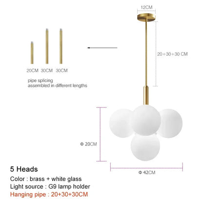 Nordic Luxury Glass Chandelier LED Pendant Lights Ceiling Suspension Hanging Lamp Fixture for Living Room Bedroom