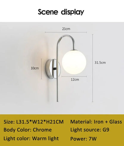 Modern Bauhaus silver small wall lamp Nordic simple bedroom bedside wall light