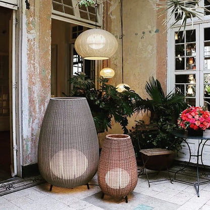 Natural handmade rattan floor lamp Japanese Outdoor waterproof Garden standing lamp