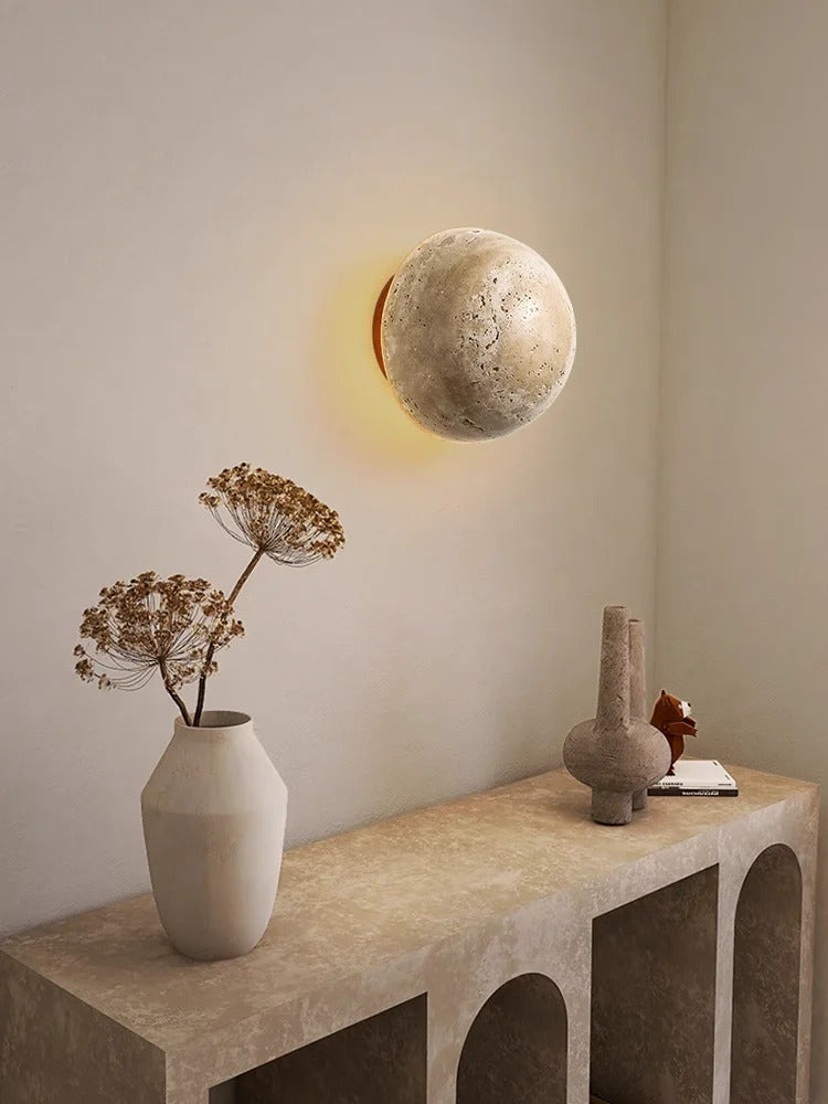 Natural Stone globe wall lamp Yellow cave stone Retro Art sconce Light