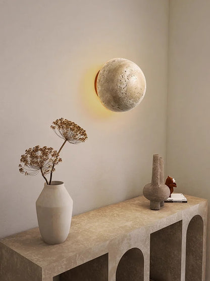 Natural Stone globe wall lamp Yellow cave stone Retro Art sconce Light