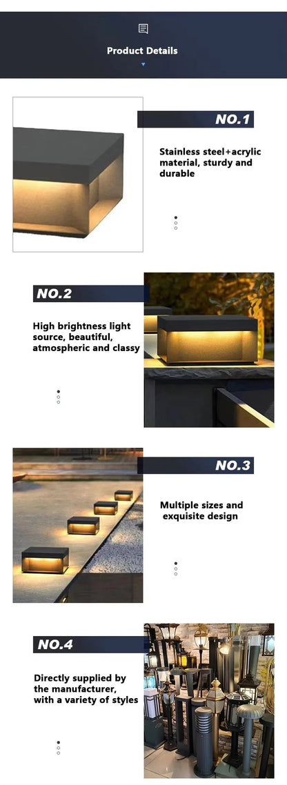 Modern Simple Solar Pillar Light High Quality Outdoor Waterproof Gate Pillar Yard Wall Light
