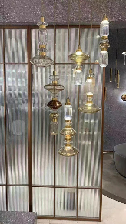 Clear Amber Glass LED Chandelier Modern Pendant Lamp Hall Parlor Restaurant Bedside Lighting Fixtures Wire 150cm Adjustable