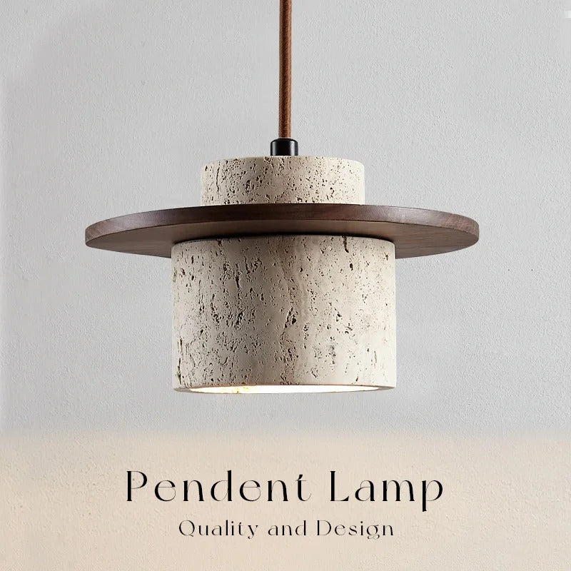 Nordic yellow Cave Stone Wood pendant light Wabi sabi retro natural stone Chandelier Lamp