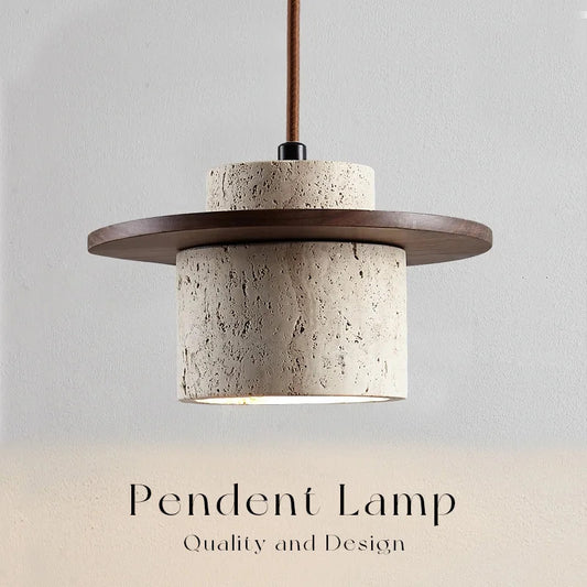 Nordic yellow Cave Stone Wood pendant light Wabi sabi retro natural stone Chandelier Lamp