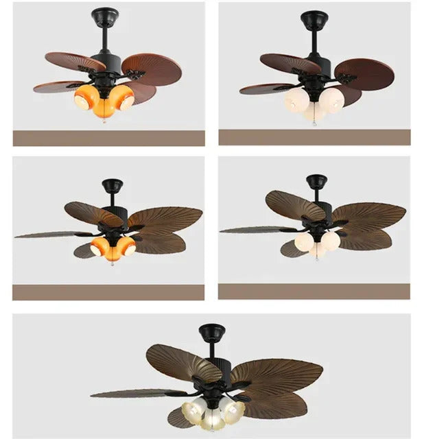 American Retro ceiling Fan Light European Mid-Century vintage Luxury chandelier Remote Fan