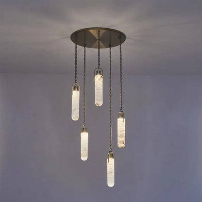 Marble Multi Light Pendant Chandelier Brass Alabaster Ceiling Chandelier Desigener For Living Dining Room Loft Staircase