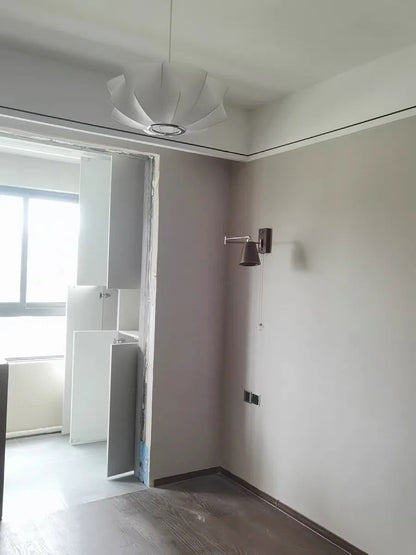 Retro Walnut Ash Wood LED Wall Lamp Copper Bedside Pull Chain Wall Light