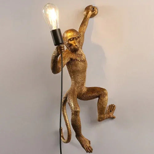 Art creative monkey Pendant lamp White black Resin animal hemp rope wall lamp