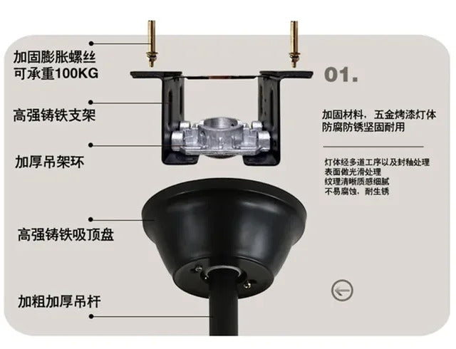 American Retro ceiling Fan Light European Mid-Century vintage Luxury chandelier Remote Fan