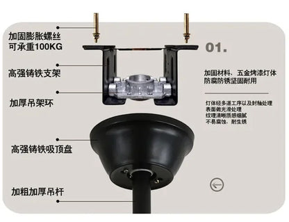 American Retro ceiling Fan Light European Mid-Century vintage Luxury chandelier Remote Fan