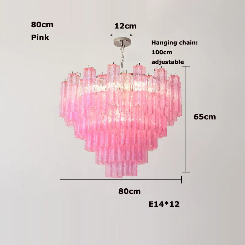 Pink Clear Glass Tube French Design Led Chandelier Lighting Hanging Lamp Lustre Suspension Luminaire Lamp For Dinning Room Decor