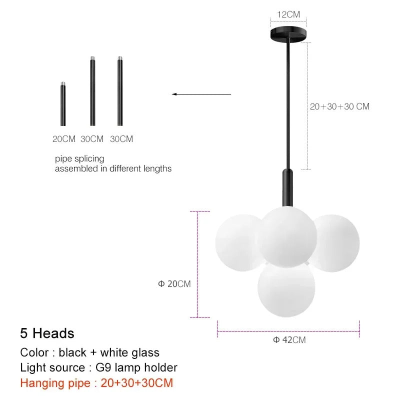 Nordic Luxury Glass Chandelier LED Pendant Lights Ceiling Suspension Hanging Lamp Fixture for Living Room Bedroom
