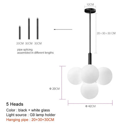 Nordic Luxury Glass Chandelier LED Pendant Lights Ceiling Suspension Hanging Lamp Fixture for Living Room Bedroom