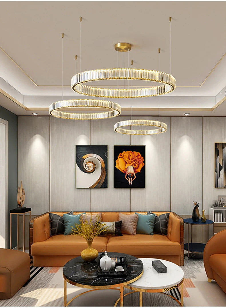 Luxury Crystal LED Pendant Lights Home Villa Living Room Dimmable Lighting Lustre Decoration Ceiling Chandelier Lamps Fixtures