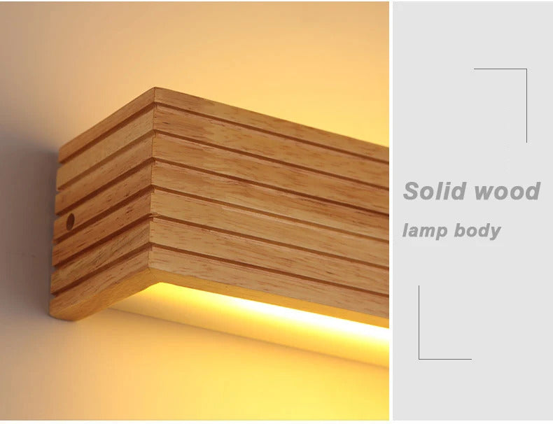 Modern Bathroom Mirror Wall Lamps Nordic Solid Wooden Linear LED Sconce light