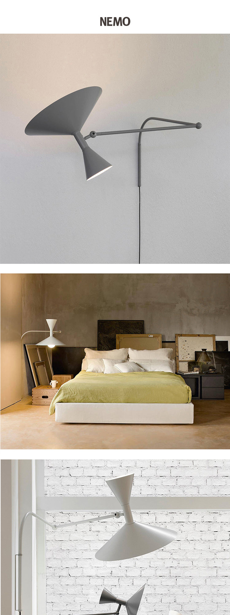 Marseille Wall Lamp White Black Metal Trumpet Swing Arm Sconce Lamp