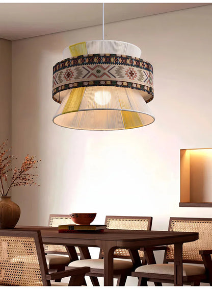 Bohemian Pendant Light Retro Cotton Rope Woven Chandeliers