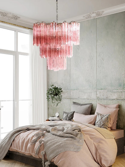 Pink Clear Glass Tube French Design Led Chandelier Lighting Hanging Lamp Lustre Suspension Luminaire Lamp For Dinning Room Decor