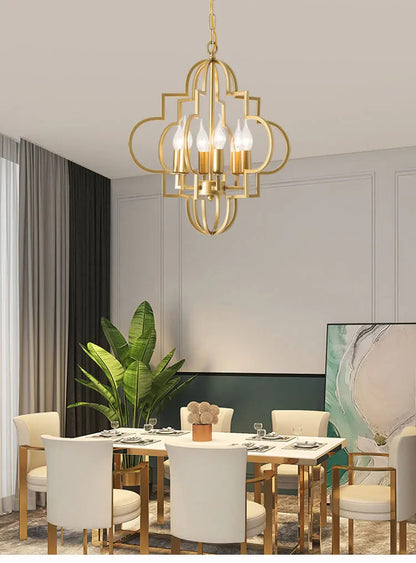 American Vintage Wrought Iron Gold Chandelier Nordic Design Living Room Pendant Lamp