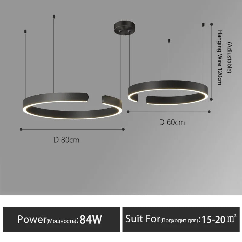 Nordic Led Ring Chandelier Modern Design Rose Gold Black White and Gold Lamp