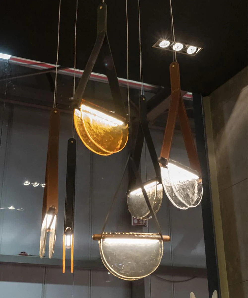 Modern leather handmade glass pendant lamp gray amber clear glass pendant Light