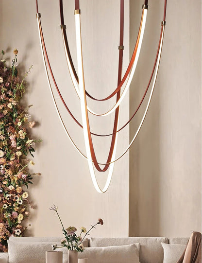 Nordic Leather Chandelier Designer Belt Pendant lamp for Living room Villa Hotel Duplex Building LED Staircase Hanging lamp