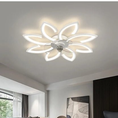 Petals LED Ceiling Fans With Light Bedroom Remote Control 220V Light Fixture
