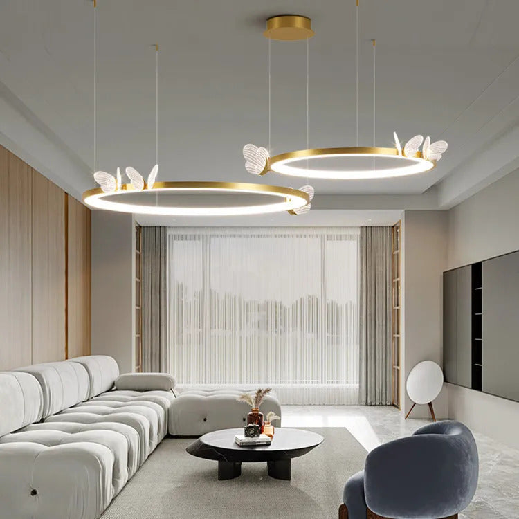 Nordic ring pendant light Acrylic butterfly lights Creative Gold luxury pendant light